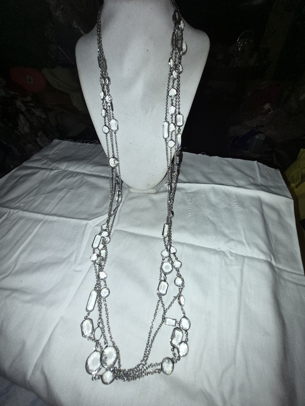 WHBM Multi-Strand Silver Tone Crystal Necklace - Elegant Clear Stones - Picture 3 of 3